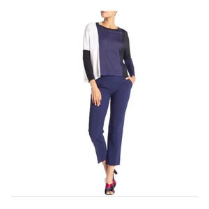 DIANE VON‎ FURSTENBERG Linen Blend Straight Dress Pants Navy NO SIZE TAG READ
